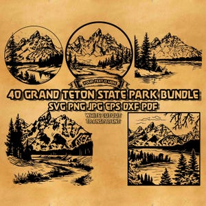 Grand Teton State Park Svg Bundle, Grand Teton State monogram Svg, Wyoming Jackson Hole Mountain Svg, Mountain Landscape Svg,River Landscape