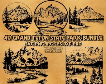 Pakiet SVG Parku Narodowego Grand Teton: Krajobraz górski Wyoming (wydruk cyfrowy)