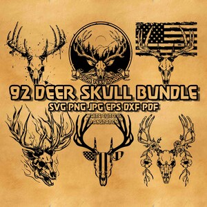 SVG-bundel hertenschedel: bloemen, Amerikaanse vlag, bos (digitale bestanden)