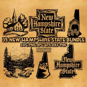 New Hampshire staat overzicht SVG bundel, New Hampshire staat overzicht staat vorm, USA New Hampshire staat kaart silhouet graveren bestand png