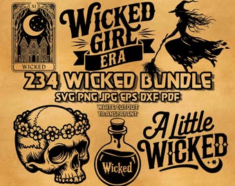 Wicked SVG-paket – Häxsilhuett, gotiska citat och gravyr-clipartset