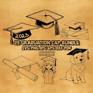 Paquete de gorro de graduación SVG, Clase de graduación de 2023 SVG, Diploma de graduación SVG, Clipart de graduación, Gorro de graduación SVG, Sombrero de graduación SVG DXF