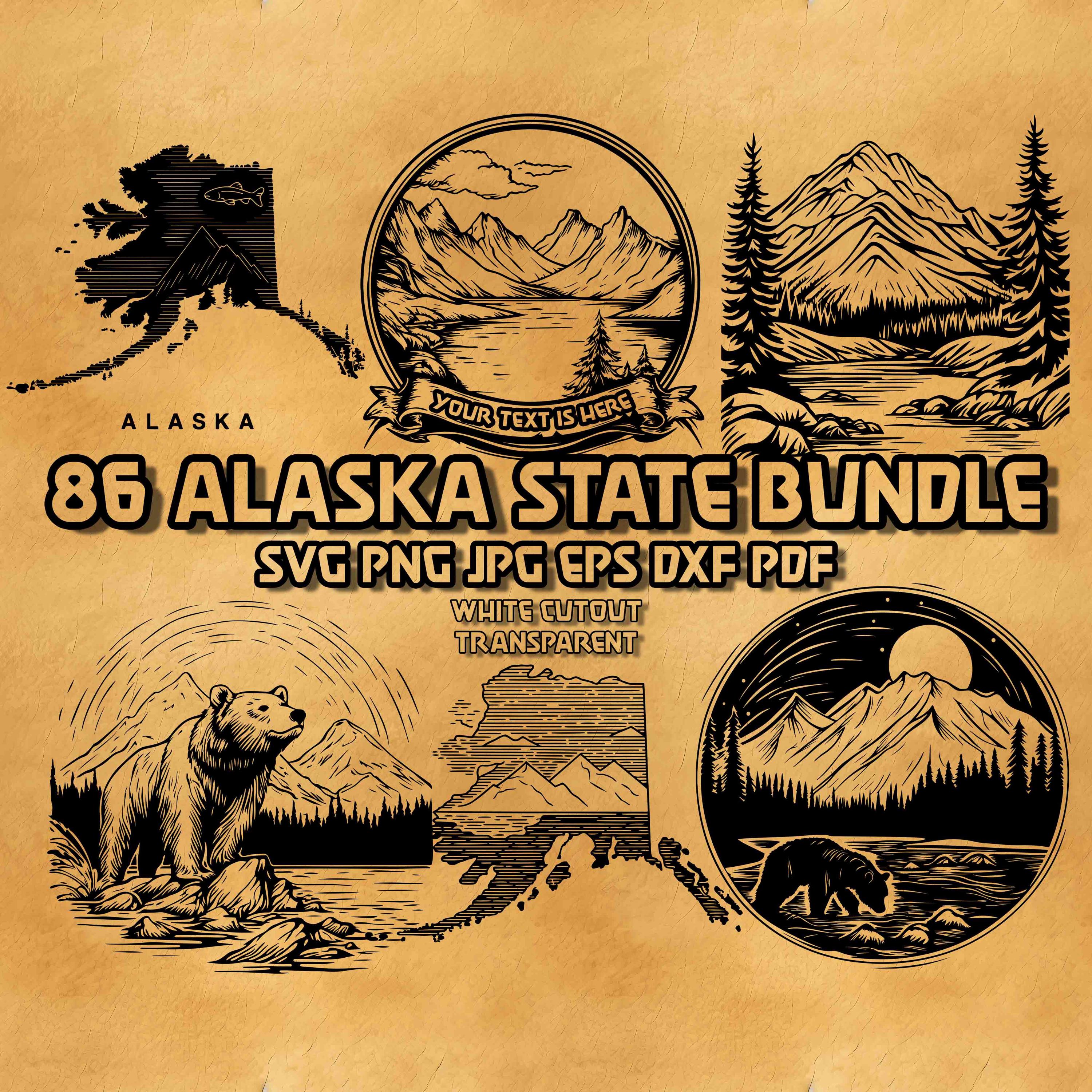Alaska State SVG Bundle: Wildlife, Mountains, Nature (Digital Files)