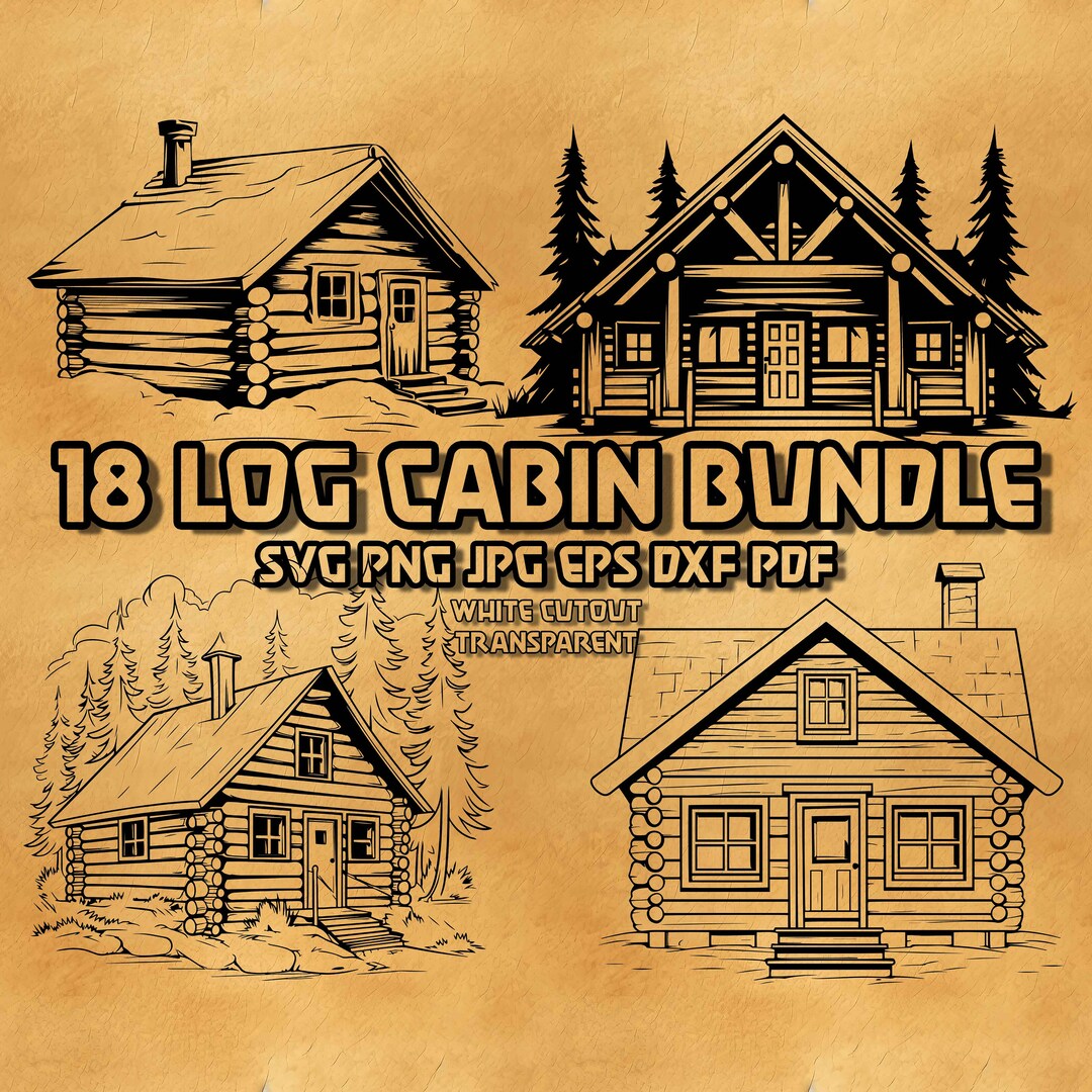 Log Cabin Svg Bundle, Wooden Cabin Svg, Log Cabin Silhouette Svg