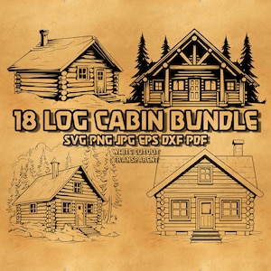 Blokhut Svg-bundel, houten hut Svg, blokhut silhouet Svg, Mountain House Svg, blokhut Clipart Svg, jachthut Svg-bundel, Eps