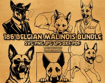 Paquete de archivos SVG de pastor belga malinois: vaquero, floral, perro caballero (producto digital)