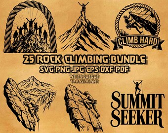 Rock Climbing SVG Bundle 26 Bouldering Climber Crag Illustrations Line Art Wall Art Vector Graphics Digital Design Collection