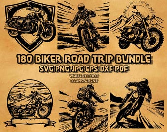 Motorcycle SVG Bundle: Road Trip Collection, 180 Vintage Line Drawings for Engraving, DIY Crafts, Workshop Decor and Rider Project Sets