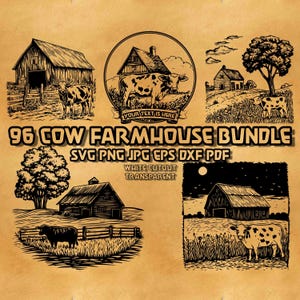 Cow Farmhouse Svg Bundle, Cow Cattle Ranch Monogram Svg, Farm Barn Svg, Rustic Barn Svg Bundle , Cattle Ranch Barn Design, Rural Livestock