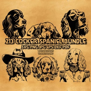 Cocker Spaniel Svg Bundle, Peeking Cocker Spaniel Svg, Cowboy American Cocker Spaniel Svg, Gentleman Cocker Svg, Royal Cocker Svg Dxf Eps
