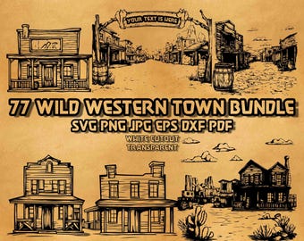 Wild Western Cowboy SVG Bundle Rustic Saloon Illustrations 77 Vector Files for Ranch Decor Graphics Digital Design Set Collection PNG