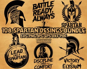 Spartan Warrior SVG Bundle Helmet Shield Typography T-Shirt Graphics Greek Fighter Slogans Line Art Motivational Vector Digital Design