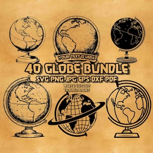 Globus SVG-Bundle, Vintage Reise Globus Karten Png, Abenteuer Dekor Clipart, Erde-Design-Svg, Welt Geographie Karte Png, Reise-Atlas gravieren