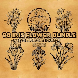 Pacote SVG de flores de íris de primavera, arte botânica elegante, floral digital para cartões de felicitações, clipart, decoração de jardim, convites de casamento Svg Png