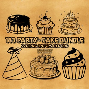 Birthday Cake Svg Bundle,  Cupcake Svg Cut, Cute Cake dxf, Cake Silhouette,  Bakery svg cake Bundle, Muffin vector cute design   Png Dxf Eps