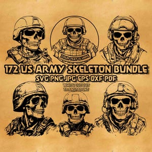 US Army Skeleton Soldier SVG Bundle: Military Skull Art (Digital)