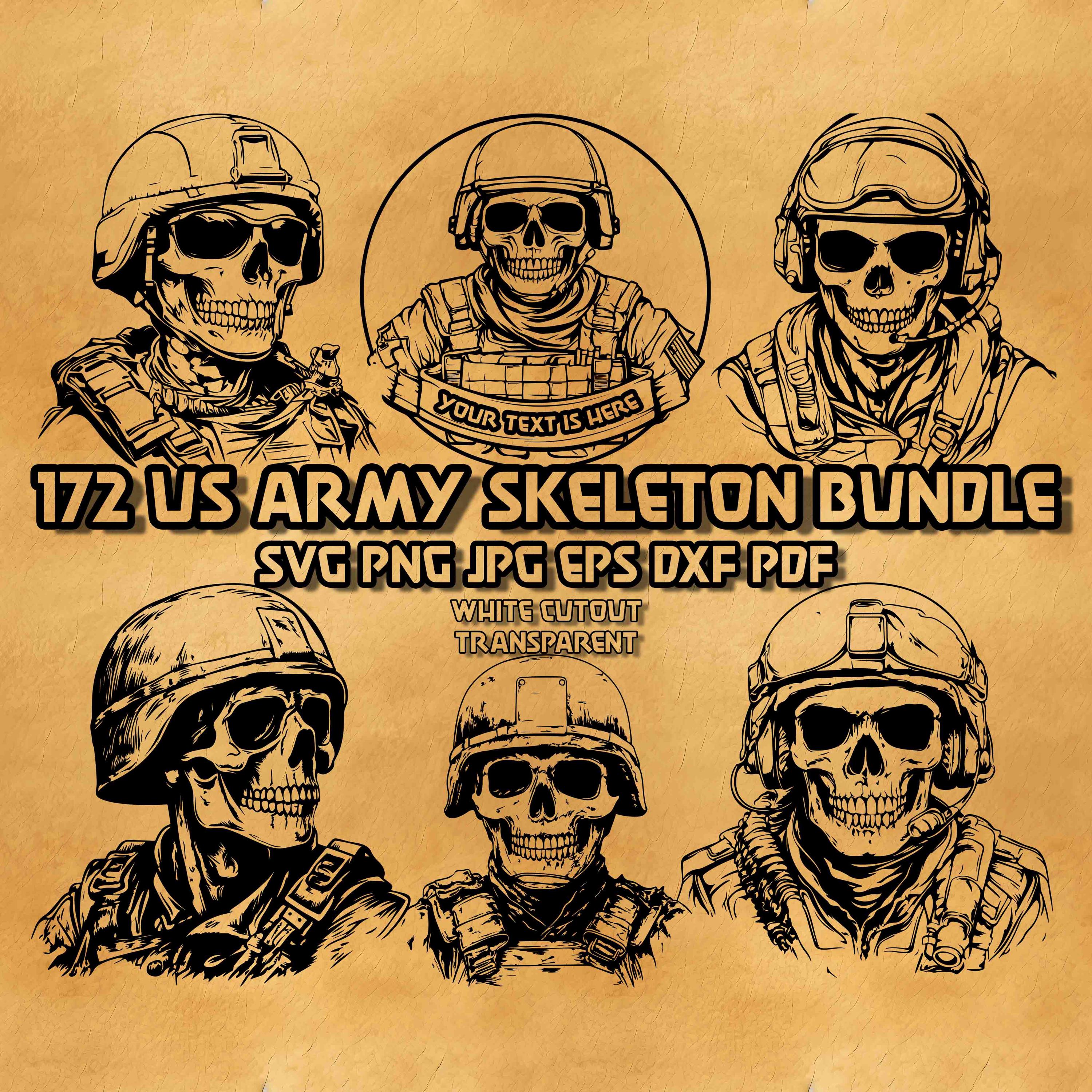US Army Skeleton Soldier SVG Bundle: Military Skull Art (Digital)