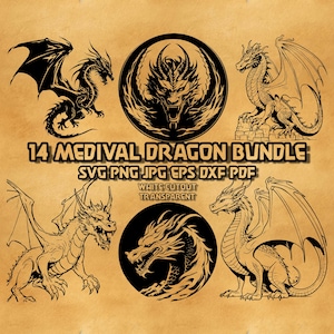 Medieval Dragon Svg Bundle, Mythical Creature Svg, Chinese Dragon Svg, Circle Dragon Svg, dragon svg png eps vector art, magical dragon svg