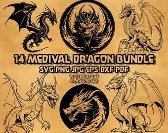 Medieval Dragon SVG Bundle: Mythical Art (PNG, EPS, Vector)