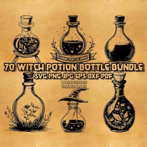 Witch Potion Bottle SVG Bundle, Magic Spooky Potion Png, Halloween & Gothic Witchcraft Journals Decor, Dark Academia Halloween Clipart Png