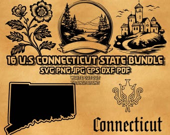 Paquete de archivos SVG con el contorno del estado de Connecticut: Silueta de mapa (Descarga digital)