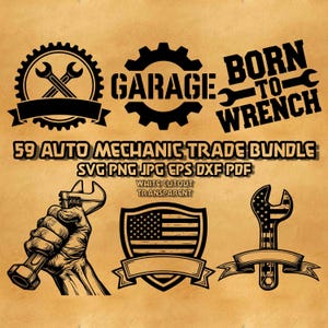Mechanic Badge SVG Bundle 59 Patriotic Emblem Illustrations Grease Monkey Line Art Vector Graphics Digital Design Clipart Collection