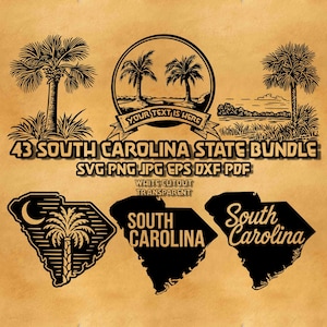 Caroline du Sud État contour SVG Bundle, Caroline du Sud État contour État forme, États-Unis Caroline du Sud État carte Silhouette graver fichier Png