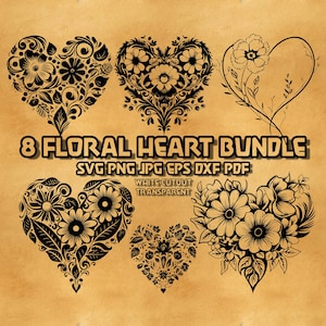 Paquete de SVG de corazón floral, SVG de corona de corazón, SVG de flores de corazón, SVG de flor en forma de corazón, SVG de camisa de flores, SVG de corazón con flores, Día de San Valentín