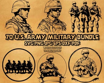 Armé Militär SVG Bundle 70 Heritage Figur Illustrationer Patriotiskt Monogram Badge Detaljerad Djärv Linjeteckning Vektor Gravyr Grafik Design