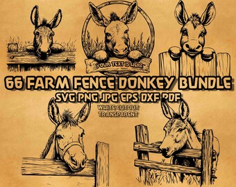 Farm Donkey Fence SVG Bundle: Countryside Clipart (Digital Download)