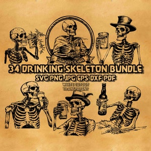 Drinking Skeleton SVG Bundle: Beer, Monogram Design (Digital Download)