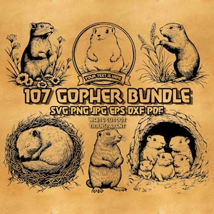 Vintage Gopher SVG Bundle: Floral Woodland Animal Clipart (Engrave Files)