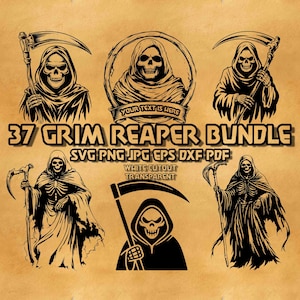 Grim Reaper Skeleton SVG Bundle: Gothic Halloween Scythe Designs