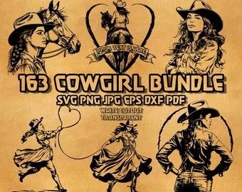 Cowgirl SVG Bundle Western Rodeo Girl Illustrations Lasso Horseback Rider Line Art Ranch Cowgirl Portrait Vector Graphics Digital Design
