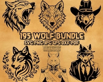 Paquete de archivos SVG de lobos: diseños de vaquero, motero y realeza (producto digital)