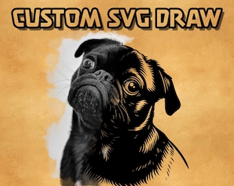 Dibujo SVG de retrato de mascota personalizado: dibujo lineal en blanco y negro a partir de una foto