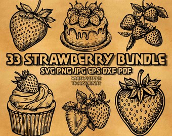 Jordgubb SVG-paket Sommarbär Frukt Illustrationer Bondens Marknads-Literatur Kök Efterrätt Vektorgrafik Digital Design