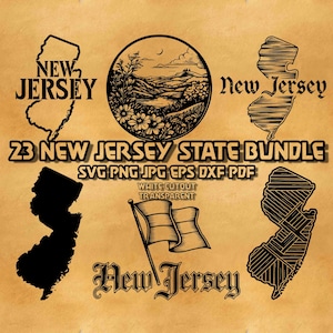 New Jersey State Umriss SVG-Bundle, USA NJ Karte Umriss Clipart Png, New Jersey Silhouette, USA Bundesstaat New Jersey Gravurdatei Png SVG Eps