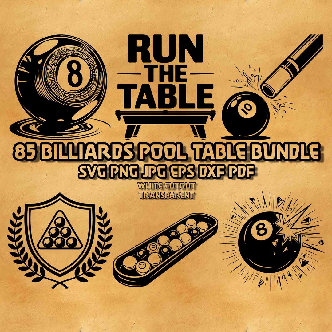 Billiards Pool Table SVG Bundle Cue Sports Illustrations 8 Ball Snooker ...
