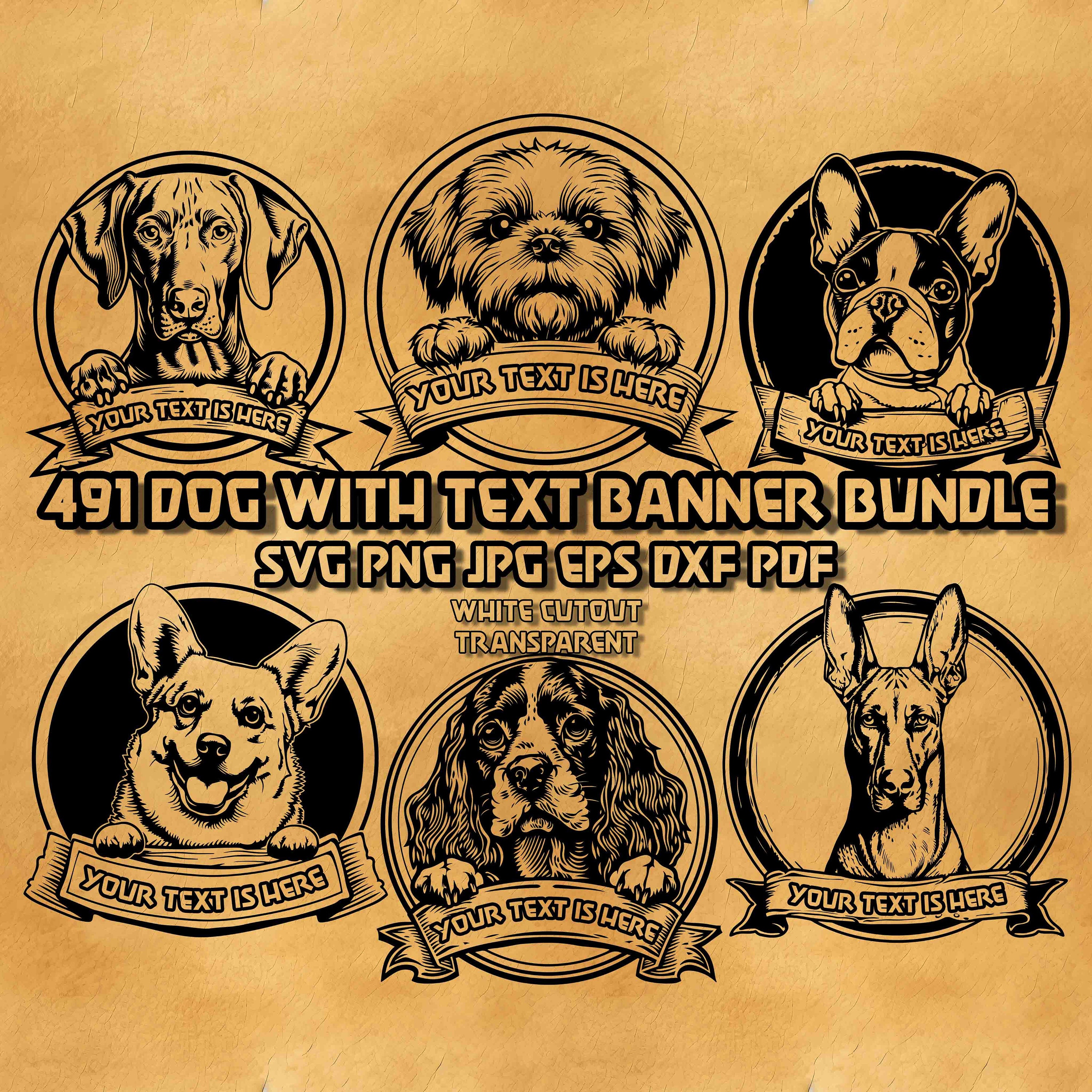 Dog with Text Banner Svg Bundle, Peeking Dog Svg, 115 Dog Breed Monogram Svg, Complete Dog Breeds Png, Text Banner Dog Clipart Mega Bundle,