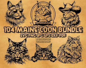 Zestaw SVG z kotem Maine Coon, kwiatowy wzór z kowbojem