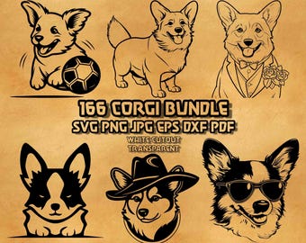 Corgi SVG-paket 166 hundillustrationer detaljerade porträtt linjeteckningar för lasergravering vektorgrafik digital designsamling
