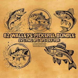 Walleye Svg Bundle, Personalized Walleye Fish Svg, Pickerel fish Svg, Doré fish Vector Svg, Walleye Jumping Svg, Walleye Circle design png