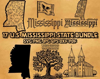 Mississippi State Umriss SVG Bundle: Lasergravurdatei