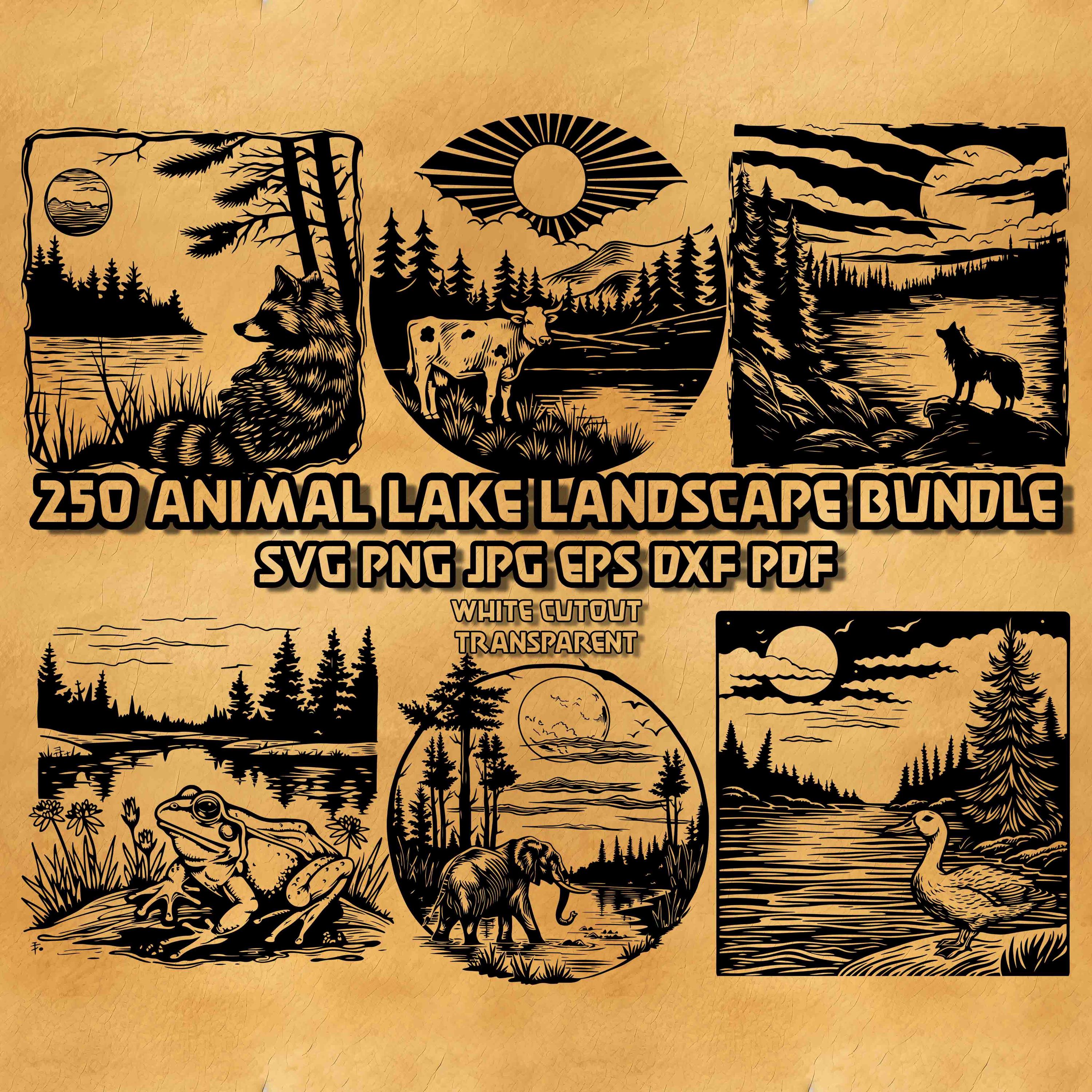 Animal Lake Landscape SVG Bundle: Forest Scene, Moose, Deer (Digital Print)