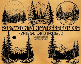Pakiet SVG „Mountains & Trees”: projekty leśnych krajobrazów (druk cyfrowy)