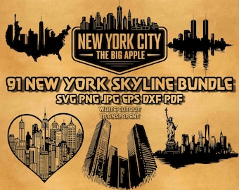 New York Skyline Svg Bundle, NYC Cityscape Svg, Statue of Liberty Svg, Skyscraper Svg, Empire State Svg, NYC Skyline City Landscape Png Svg