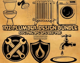 102 rörmokare SVG-paket, rörmokarverktygsdesigner, PNG-gravyrfiler
