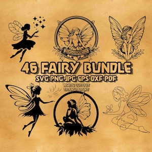 Pacote SVG de Fadas Mágicas, Arte de Fadas Encantadas, Desenhos Mágicos para Artesanato de Fantasia, Decoração de Quarto Infantil, Decoração de Berçário, Fadas Caprichosas Svg Png