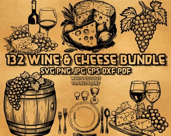 Wine and Cheese SVG Bundle: Charcuterie Graphics (Digital Download)